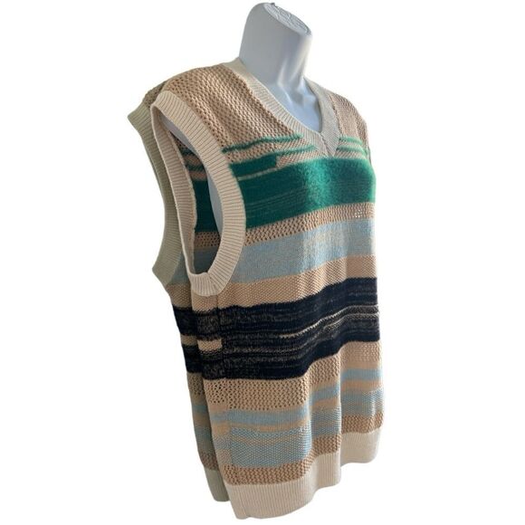 ZARA Ecru Shirt Vest Sleeveless V-neck Striped Multicolor Knit Size M - Picture 3 of 6